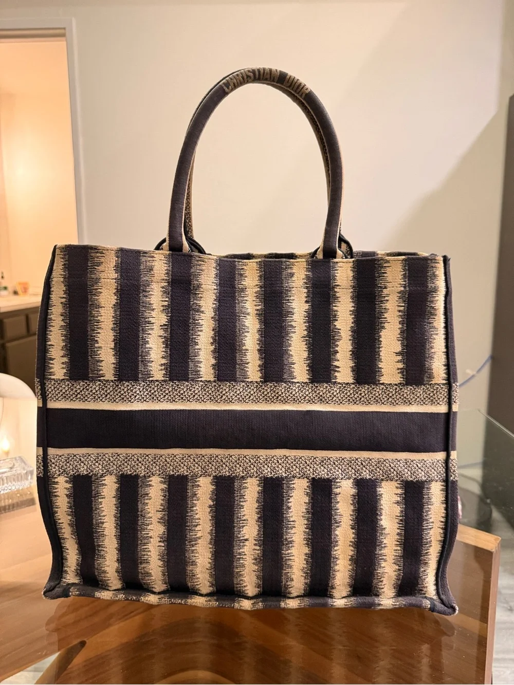 Dior Navy and Cream D Stripes Book Tote